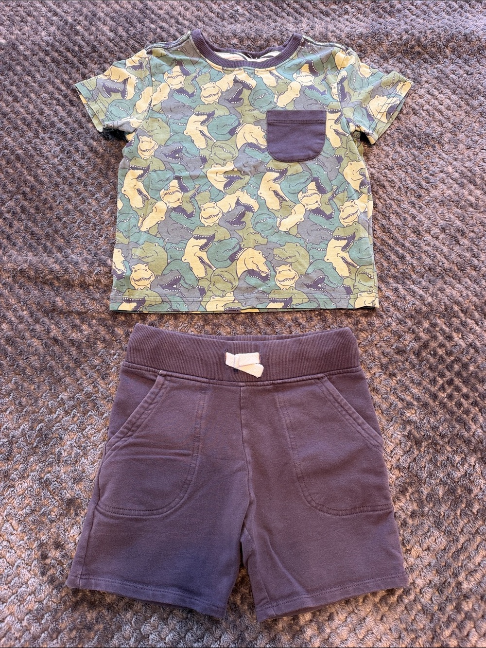 Tommy Bahama Dino Print Tee in Green with Blue Pocket and Navy Blue Shorts